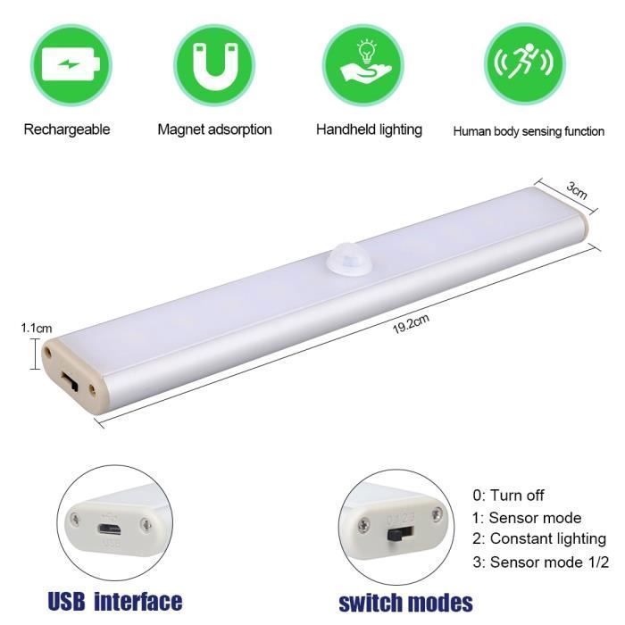 Veilleuse led - Aueq - avec détecteur de mouvement automatique sans fil 2 modes de lumière pour salle de bain installation facile