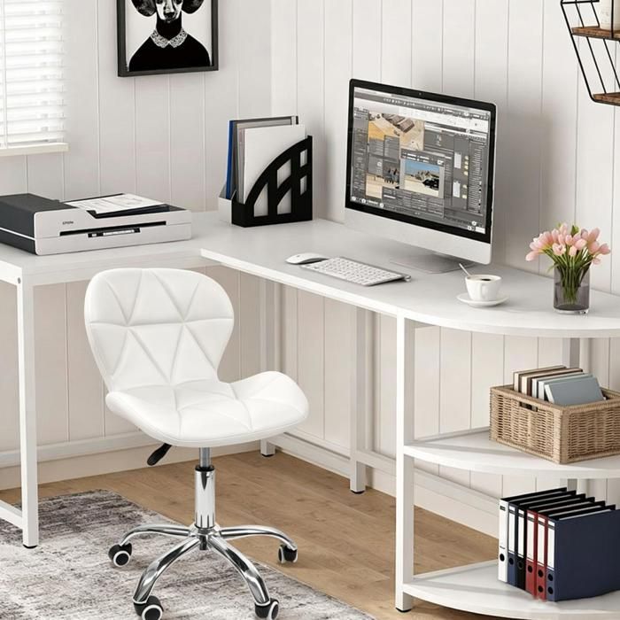 HOMEWELL. LOT DE 1 - CHAISE DE BUREAU - CHAISE PIVOTANTE À 360° - 45*35*73-88CM - BLANC