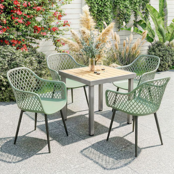 Chaise de Jardin Set de 4 avec Dossier Diamanté Accoudoirs Vert