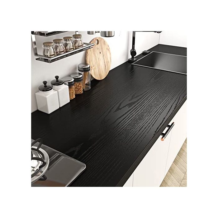 Papier Peint Adhésif Bois Noir de 40CM*5M Papier Peint pour Porte Mur Comptoir Table Meuble Cuisine Commode 40 x  FILM POUR VITRAGE