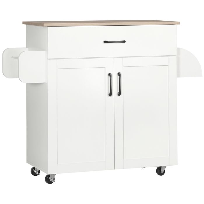 Dessert îlot de cuisine multi-rangements 1 tiroirs 1 placard 2 portes avec étagère réglable porte-torchons et porte-épices - bois
