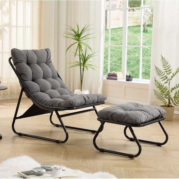 Fauteuil De Jardin Gris Noir Chaise Détente FloraGrace Pour Intérieur Extérieur Avec Repose-Pieds 65x78x86cm Et 59 5x50x30cm