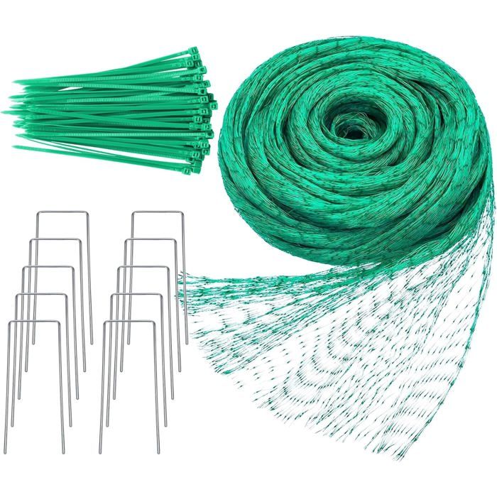 2m x 15m Filet Anti Oiseaux Kit de Filets pour Jardin avec 50 Attaches Et 10 Piquets Polyvalent Filet Protection Fraisier