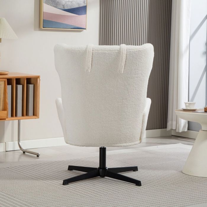 Chaise fauteuil rembourré revêtement polaire pied pivotant cadre métal blanc crème