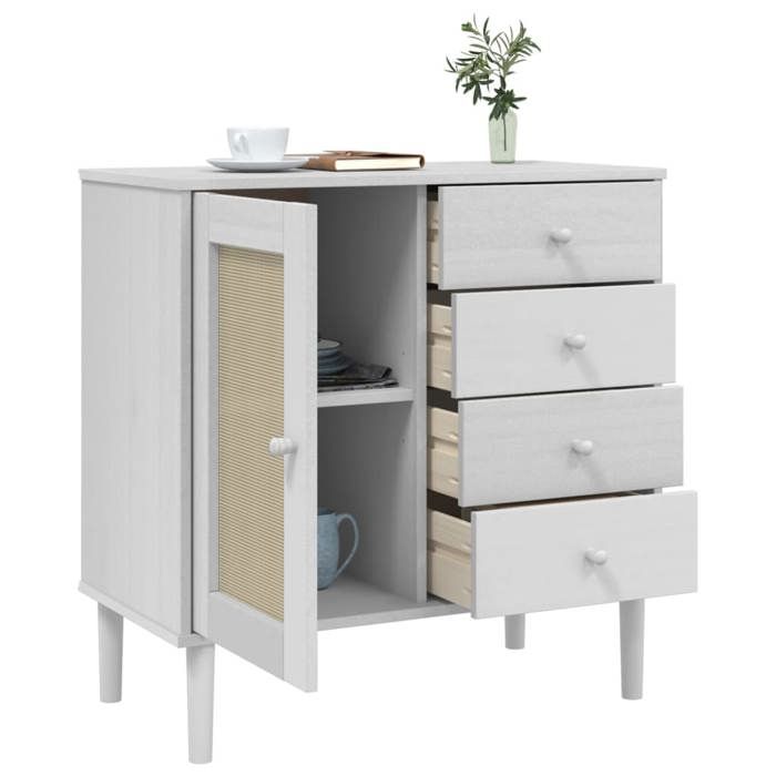 Blanc Commode Salon CHIC Buffet bas/Cabinet 1 PC SENJA aspect rotin blanc 80x40x80 cm bois massif de pin N12729