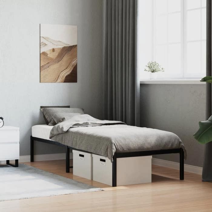 vidaXL Cadre lit métal noir 80x200 cm structure robuste design industriel chambre enfant compacte moderne