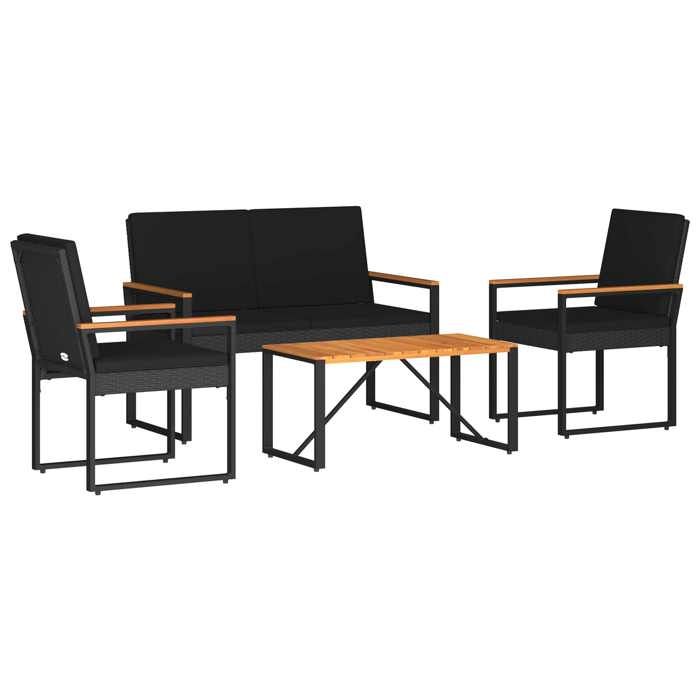 Meuble - Salon de jardin - Noir - Ensemble de meubles dextérieur 4 pc Noir polyrotin_17686