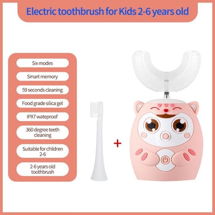 Brosse à Dents Électrique Sonique Pour Enfant - Forme Chat, 360°, Rechargeable USB