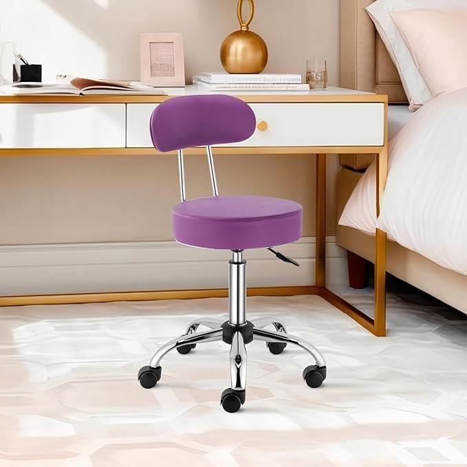 tabouret de bureau, avec roulettes et dossier,rotation à 360°-violet