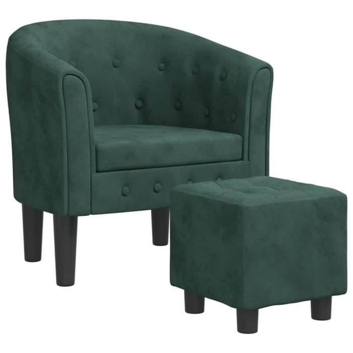 Fauteuil cabriolet - ASHATA - Vert foncé - Velours - Repose-pied - Design contemporain