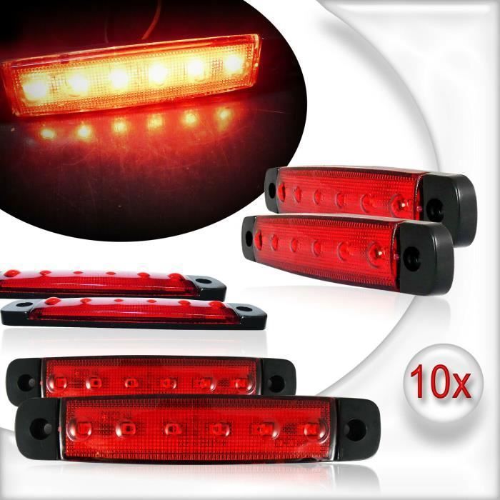 10 X 12 Volts Rouge 6 Led Feux De Gabarit Camion Caravane Chassis Remorques