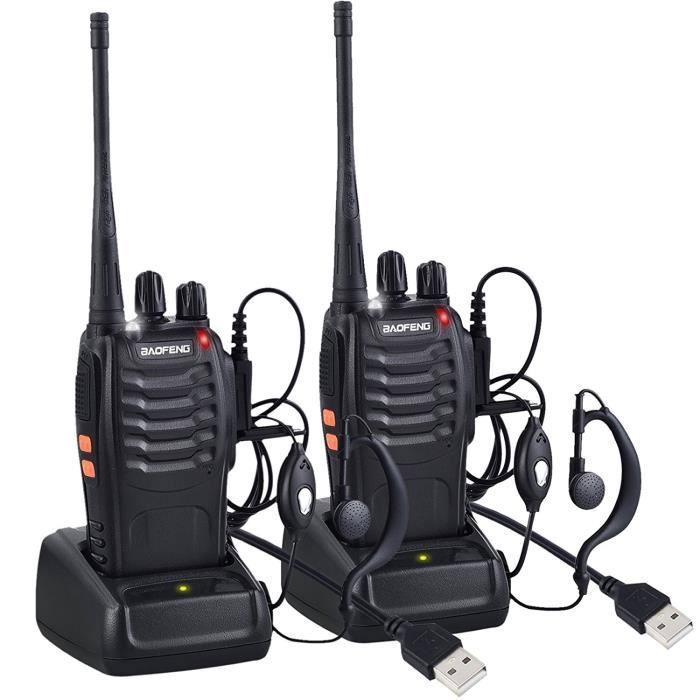 Baofeng 2pcs BF-888S Talkie Walkie Casque 16 Canal Kit Noir Distance d'appel 1-3km 