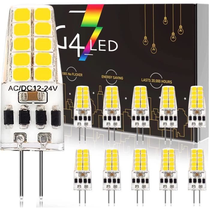 Ampoule LED G4 3W Blanc Froid, 6000K, Ampoules G4 12V-24V AC-DC, Lampe G4  3W Équivalent Lampe Halogène 30W, G4 LED Dimmable 30[506] - Cdiscount Maison