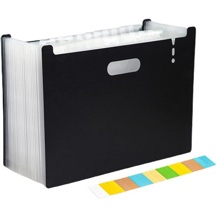 Porte-documents Extensible A4 – 13 Pochettes – Étui étanche Avec étiquettes Colorées – Pour Bureau, école, Voyages – Noir