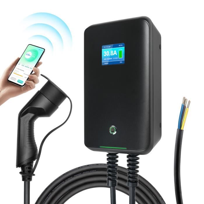 Morec APP 22kw 32A Triphasé VE Wallbox Borne de Recharge Connexion Bluetooth/Wifi avec Type2 Câble