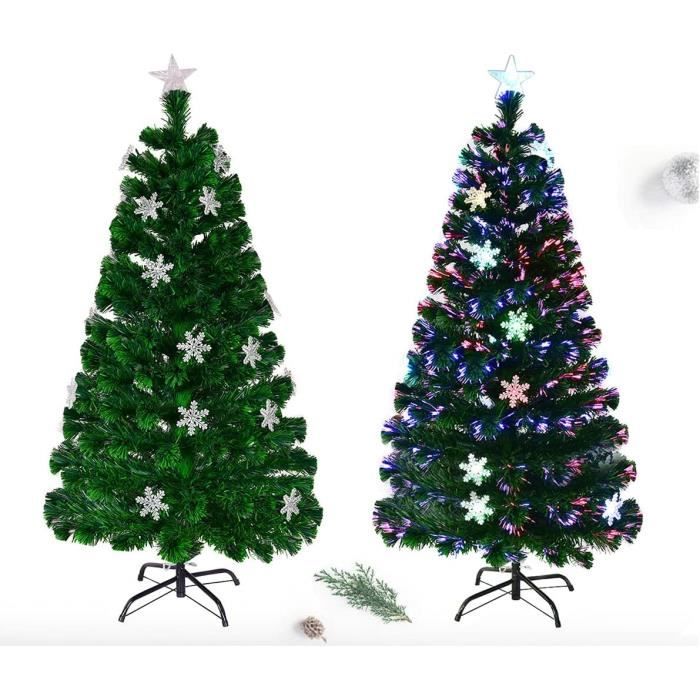 Sapin De Noël Lumineux Led Avec Étoile Et Flocons De Neige, Arbre De Noël Avec Socle En Métal