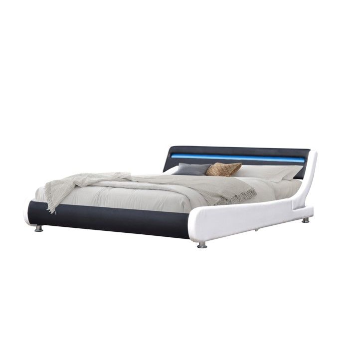 Lit 140x200 avec sommier et tête de lit LED Incurve - Blanc 2 places MDF 13 lattes Lit 140x200 avec sommier et tête de lit LED Incurve - Blanc 2 places MDF 13 lattes