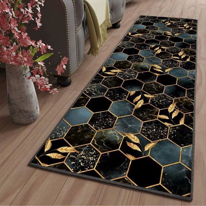 Tapis Couloir 70x110cm - Motif Géométrique - Antidérapant - Lavable Machine - Marron