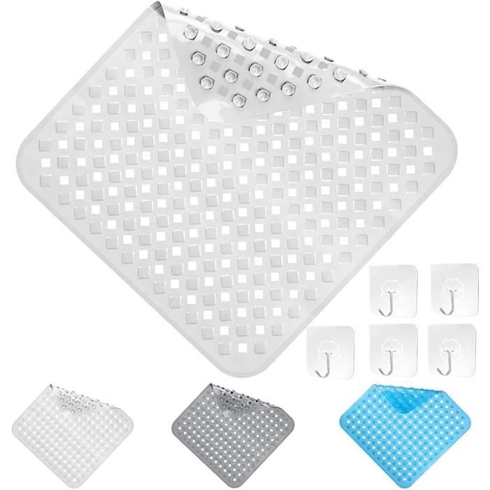 Tapis de bain carré antidérapant et anti-moisissure, 53 x 53 cm pour douche intérieure avec ventouses puissantes et trous de drainage, doux au toucher, lavable en machine (CL5 Tapis de bain carré antidérapant et anti-moisissure, 53 x 53 cm pour douche intérieure avec ventouses puissantes et trous de drainage, doux au toucher, lavable en machine (CL5