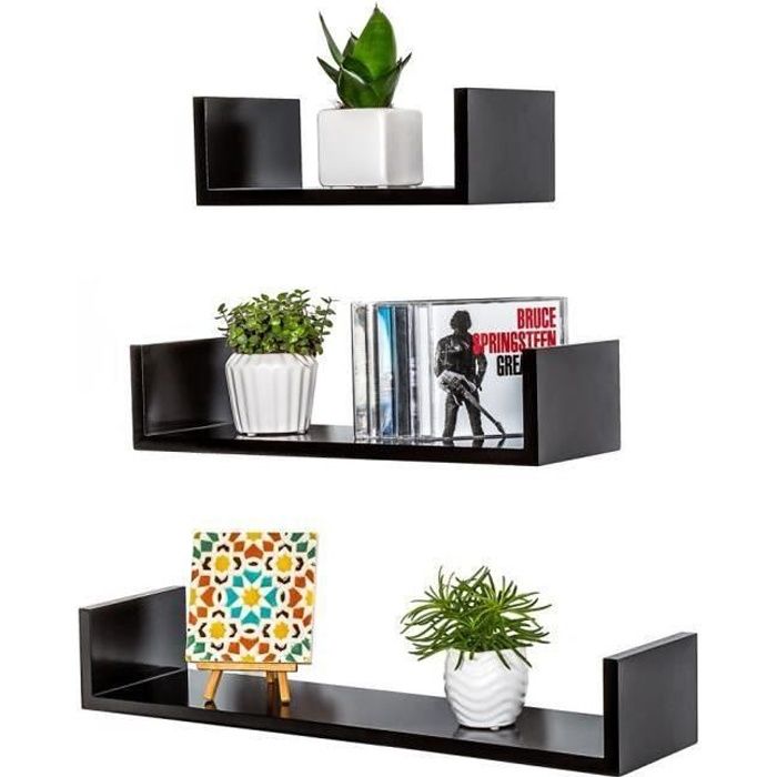 Lot De 3 Etageres Murales Design Noir Achat Vente Etagere