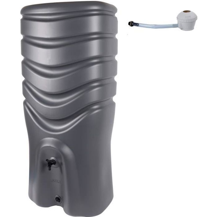 EDA PLASTIQUE - Récupérateur d'eau de pluie 350 L RECUP'O + Kit Collecteur - Coloris anthracite - Eda 64,5 x 50 x 141 cm Anthracite