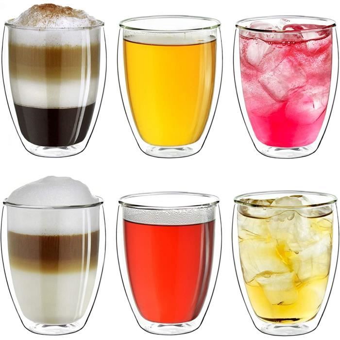 Verres Isothermes Creano 400ml - Lot De 6 - Double Paroi En Verre Borosilicaté - Pour Café, Thé Et Cocktails