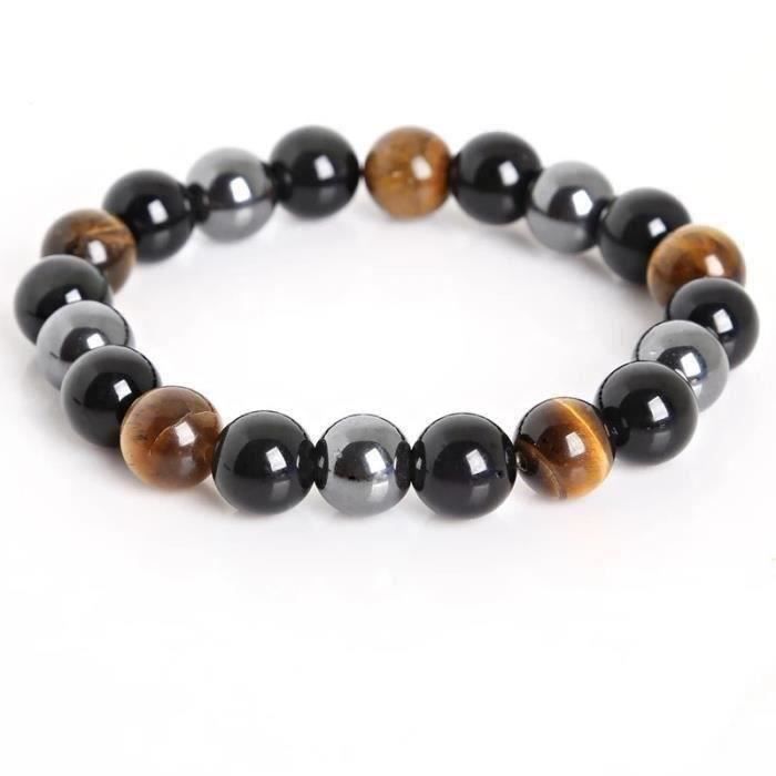 Bracelet en Oeil de Tigre Hématite et Obsidienne Noir - FESTIVUS - 10mm - Protection Puissante