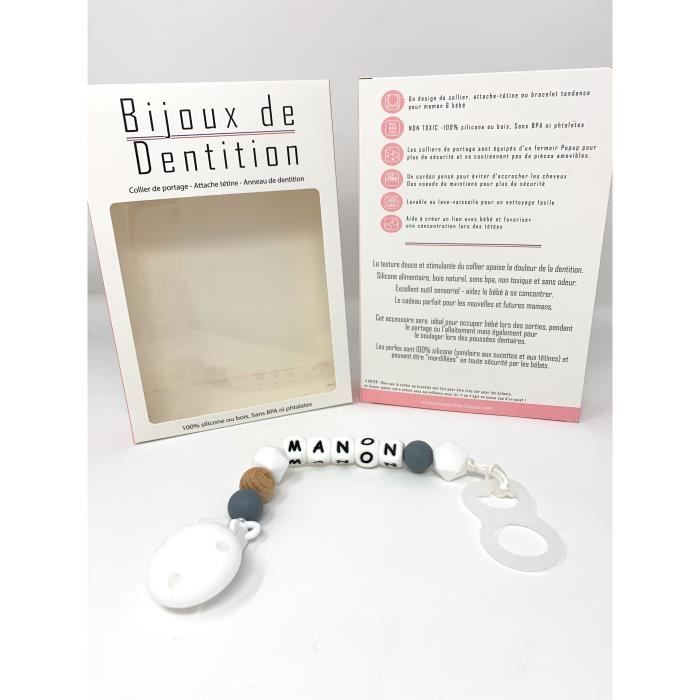 Attache tétine/ sucette personnalisée en silicone et bois bébé