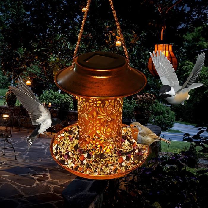 HSHD Mangeoire à oiseaux solaire en forme de phare avec lampe rotative – 34  cm – Mangeoires à oiseaux sauvages en maille suspendue pour extérieur
