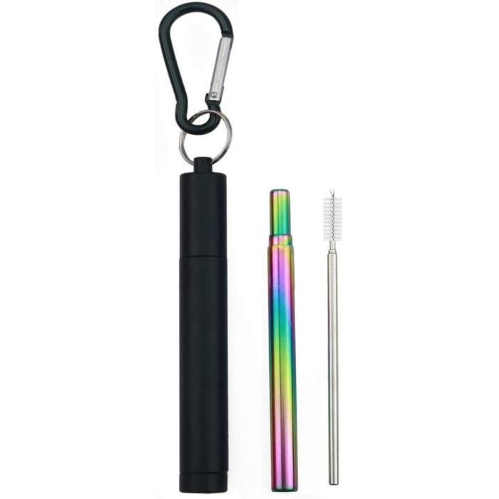 Paille Réutilisable Télescopique Inox - Avec Brosse De Nettoyage, Couleur Rose Ou Noir