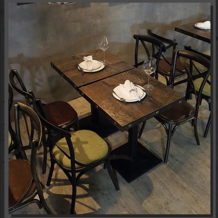 huhu table de bistrot carrée, style retro table à manger en bois et métal ,60*60*75cm