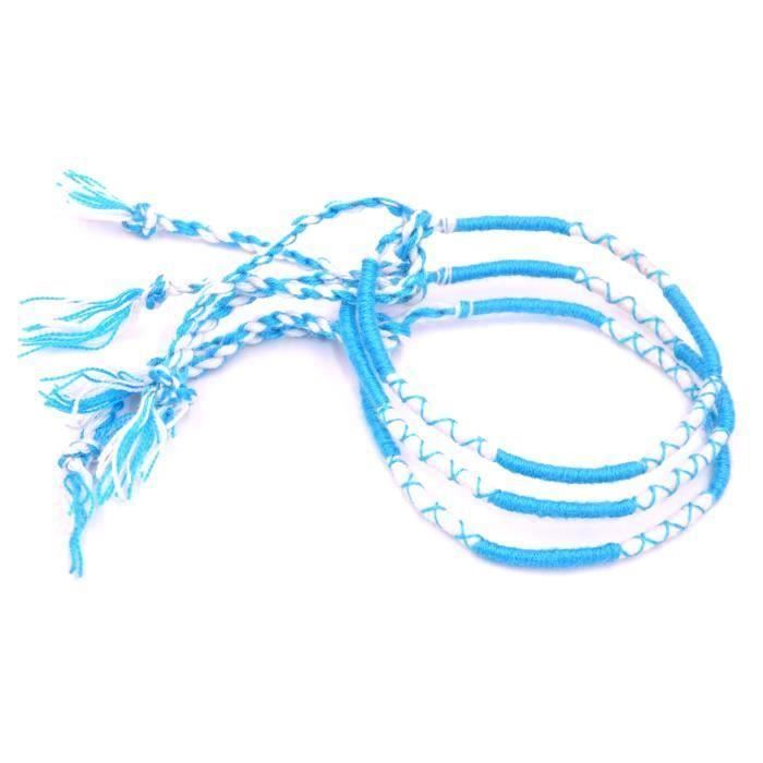 Bracelet Brésilien de l/'Amitié Macramé Coton Friendship bleu blanc