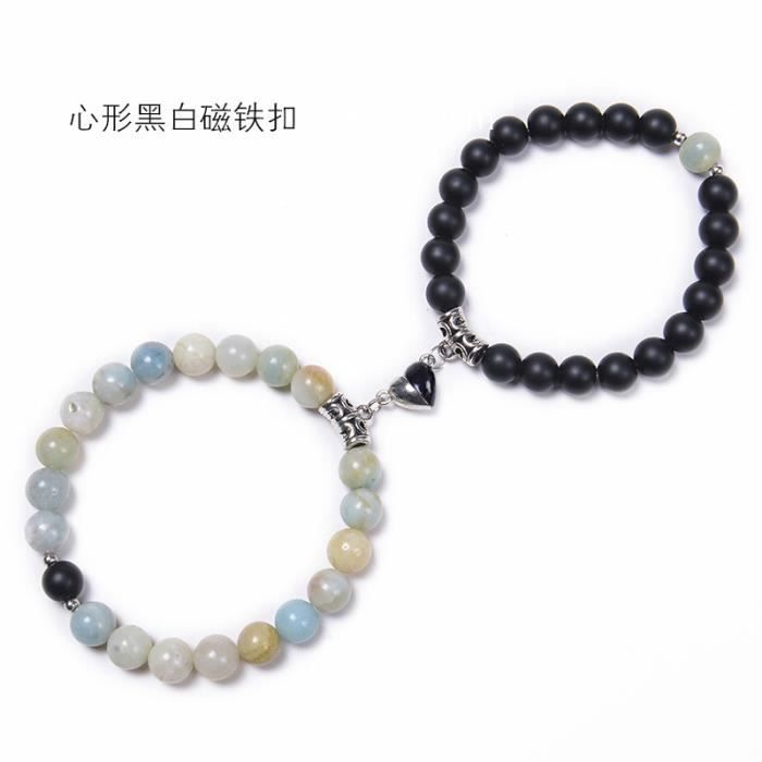 Lot De 2 Bracelets De Cheville Magnétiques - Pierre Givrée Noire, 24 Cm, 4 Aimants 3500 Gauss
