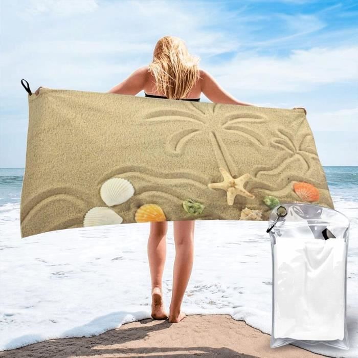 Belle serviette de plage extra large en microcarence, imprimée étoile de mer, coquillage, perle, gravier, super douce, serviette de bain pour les voyages à la plage  15