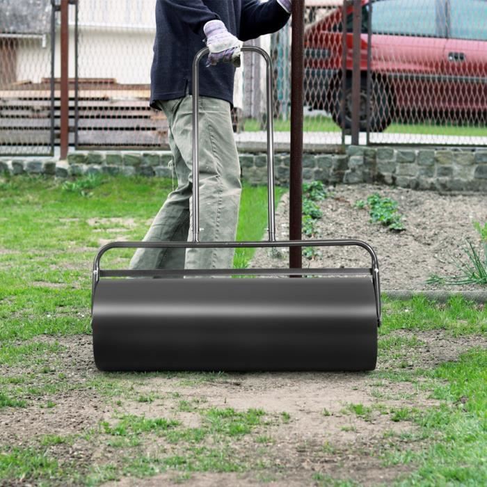 COSTWAY Rouleau à Gazon Jardin Largeur 90cm en Acier Volume 63L Ø 30 cm Poignée Ergonomique en Forme de U 90L x 30l x 114H cm Noir