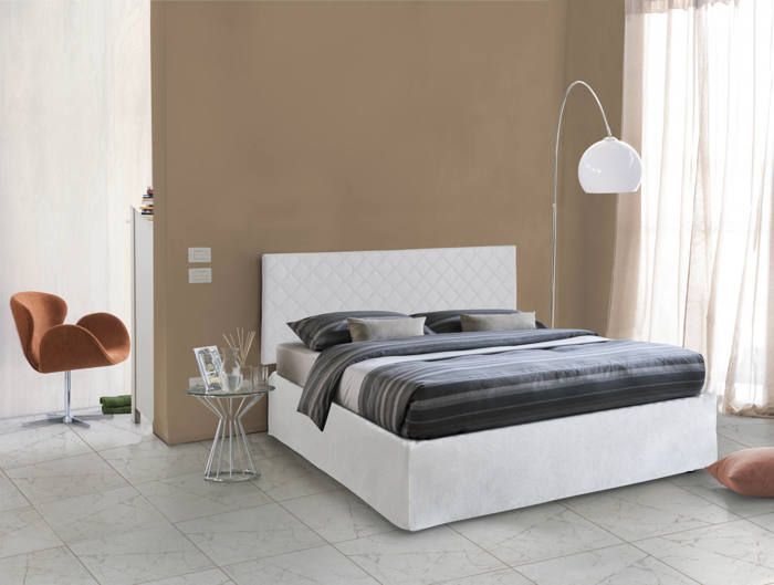 talamo italia - lit double clementina, tête de lit en similicuir avec base orthopédique, convient pour un matelas 160x190 cm, blanc
