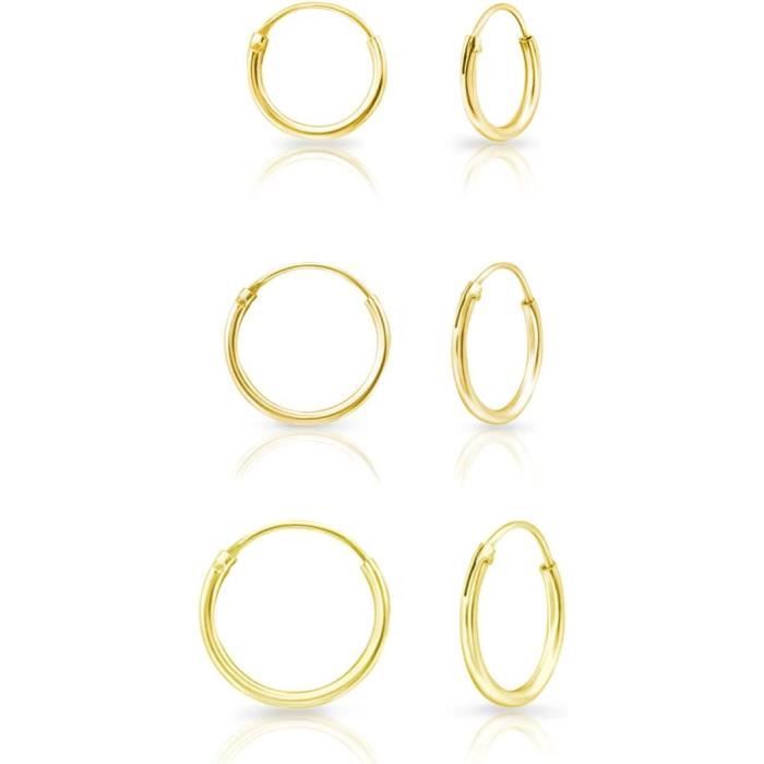 Lot De 3 Paires De Boucles D'oreilles Créoles Pour Femme, Plaqué Or 14 Carats, Hypoallergéniques, Légères, Petites Boucles D'oreilles Créoles Pour Cadeau, 10 Mm, Laiton, Pas De Gemme