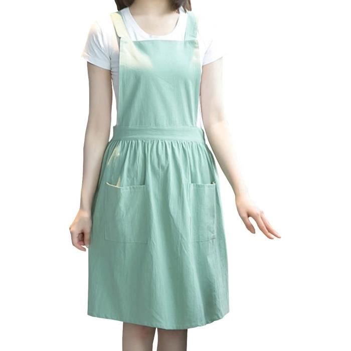 Nanxson Tablier Femme Coton Lin Bavoir Tablier De Cuisine Tablier De Travail Uni Avec Poche, Court Gris, L