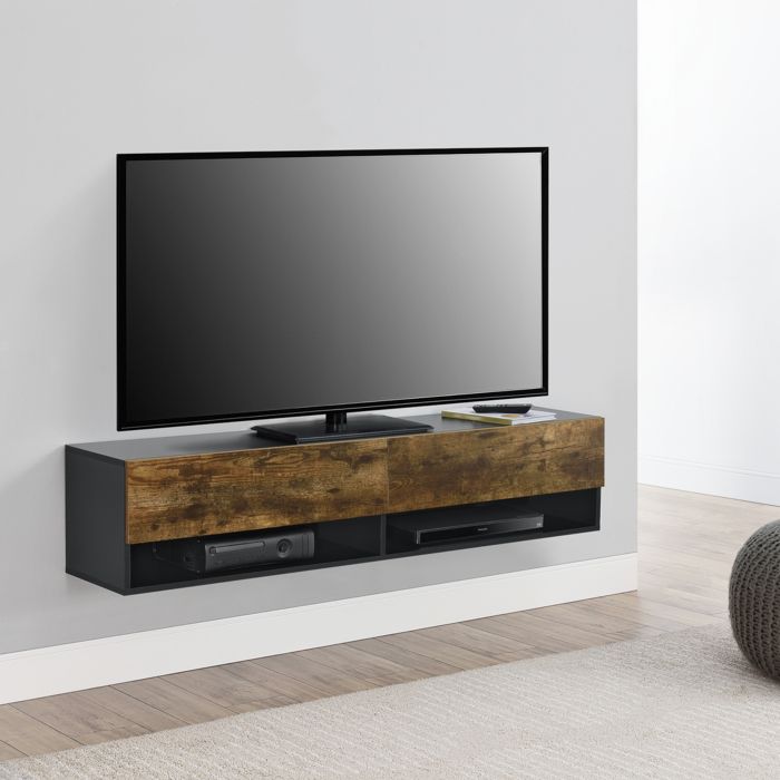 Meuble TV suspendu Halmstad 140 x 31 x 30 cm noir / chêne foncé