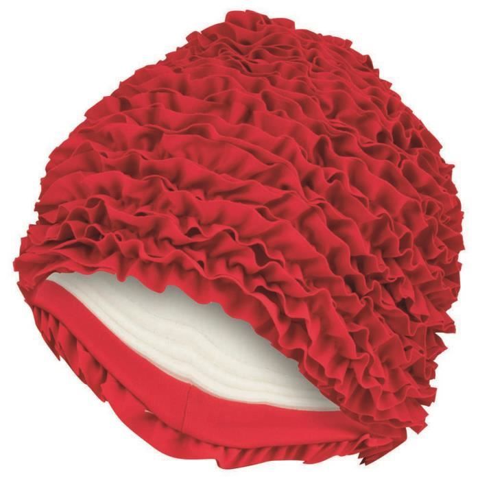 Fashy Bonnet de bain femme à volants rouge - doublure plastique étanche Fashy Bonnet de bain femme à volants rouge - doublure plastique étanche