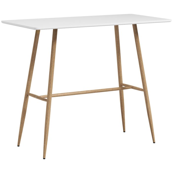 Table de bar - HOMCOM - rectangulaire 4 personnes pieds acier effet bois bistrot cuisine - acier - 118x58x98cm - blanc