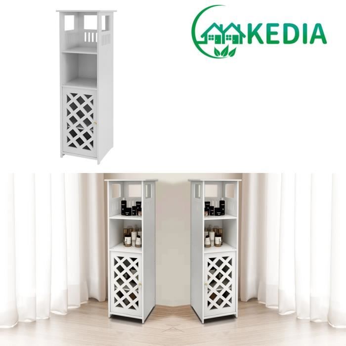 KEDIA. Armoire de rangement pour salle de bain buanderie avec porte double étagères 78*22*22cm pour la maison blanc