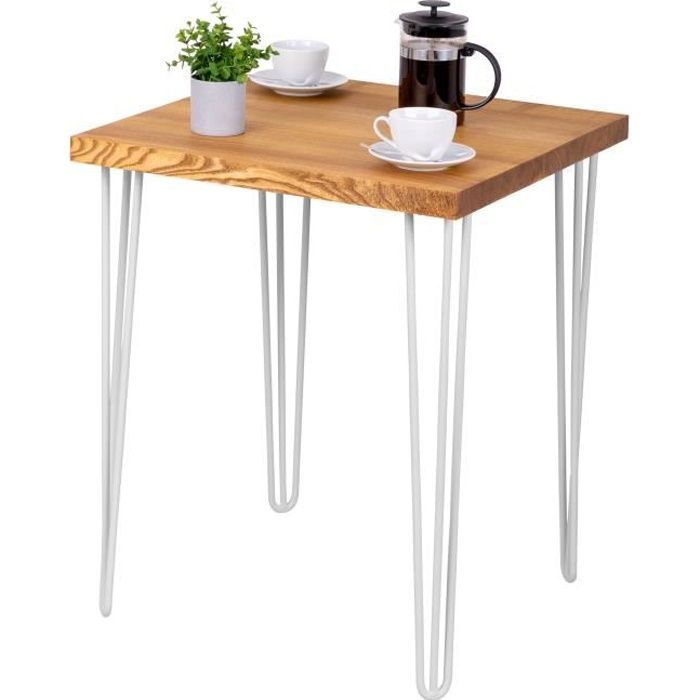 lamo manufaktur table haute de cuisine - mange debout - table de bar - 60x60x76 cm - blanc - modèle creative - frêne rustique