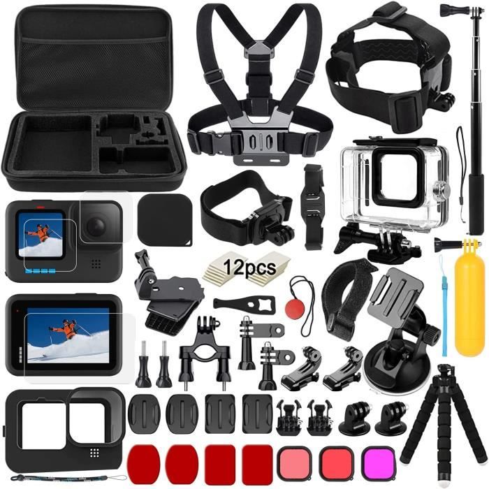 50 en 1 Kit d'Accessoires pour Caméra d'action GoPro Hero 11 10 9 Comprenant boitier étanche, Protection D'écran,Un Support de vélo