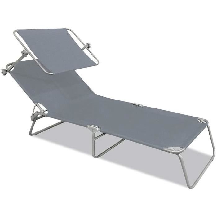 MCTECH Oxford 600D Chaise Longue Pliante avec Réglable Toit 188x58x24cm