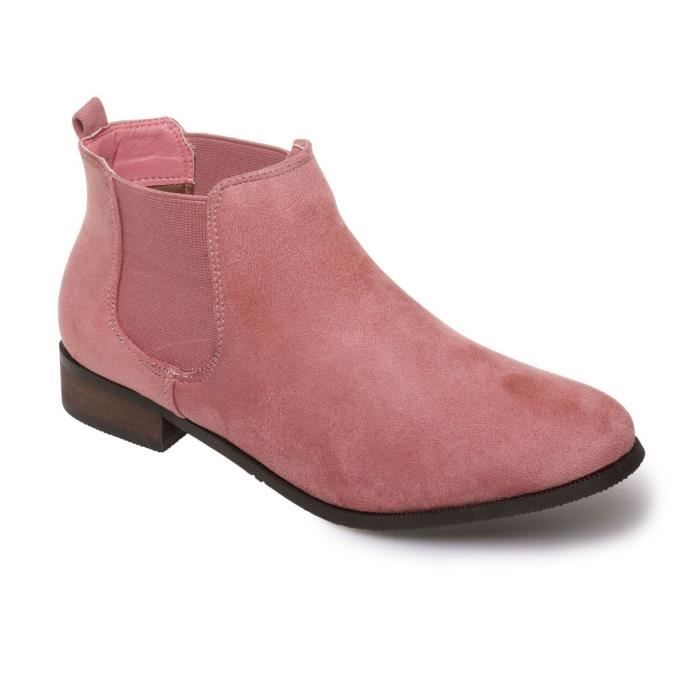 La Modeuse - Bottines style chelsea en simili daim Rose - Cdiscount