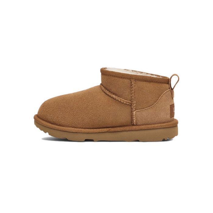 bottes ugg classic ultra mini 1130750k - garçon - châtaigne - boucle de serrage - textile - daim