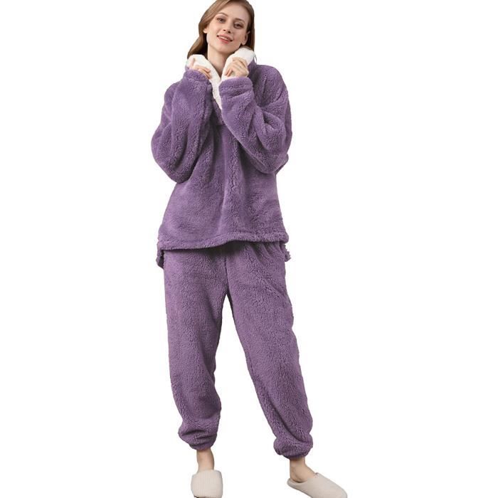 Sensis Pyjama d'hiver chaud pour femme Adultes en polaire à manches longues  et