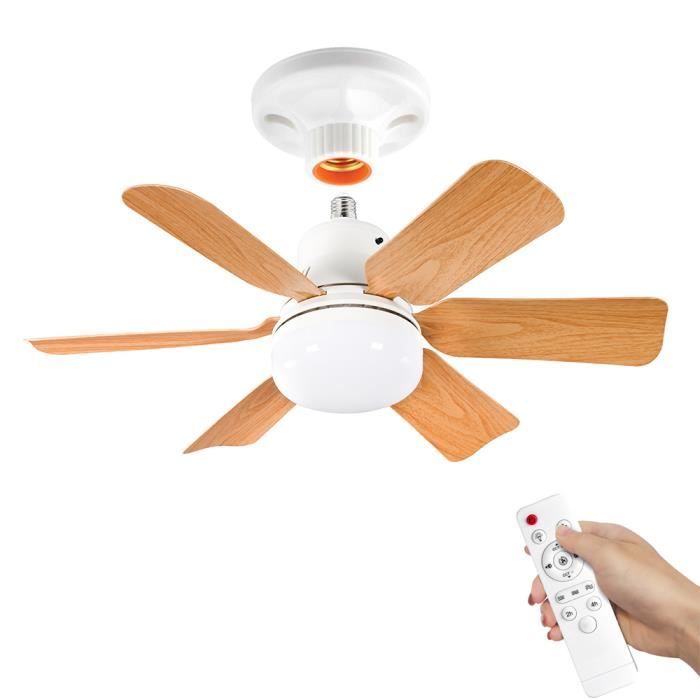 Ventilateur de Plafond E27 à LED 3 Vitesses Silencieux Dimmable Minuterie pour Salon et Chamber Avec Douille Télécommande 40W - Prumya