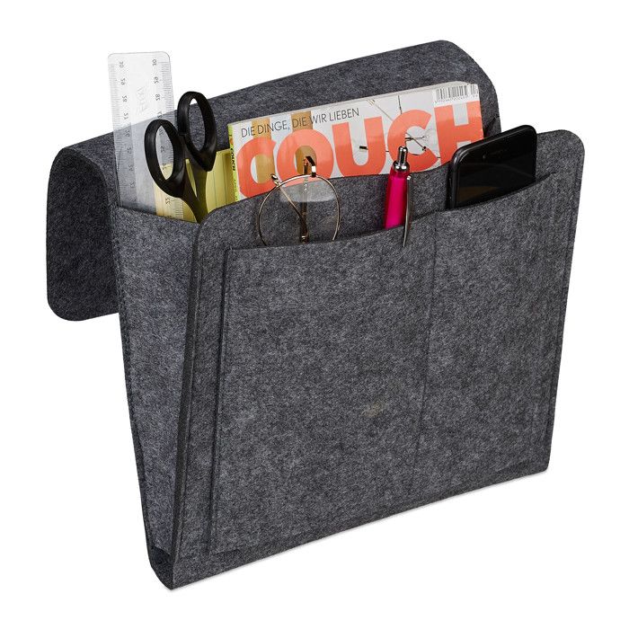 Relaxdays Poche de lit feutre à suspendre 5 compartiments rangement canapé organisateur HLP 26x28x5 cm gris foncé